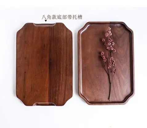 Chinese black walnut pure solid wood tray snack fruit snack tray wooden plate dinner plate tea tray literature and art