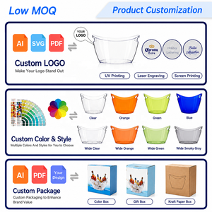 2 cubos de <span class=keywords><strong>hielo</strong></span> de plástico PET de 5L de Color transparente para fiestas, cócteles, Bar, Enfriador de vino, bañeras decorativas de acero y Metal para bebidas - Product Image 5