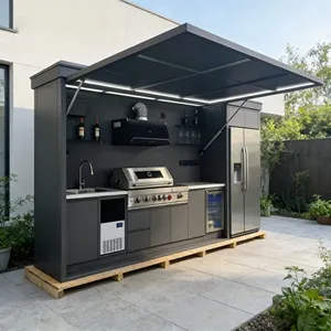 Estación de Barbacoa para Todo Clima con Protección UV, Precio de Fábrica, Mueble de Cocina Portátil para Exteriores - Product Image 5