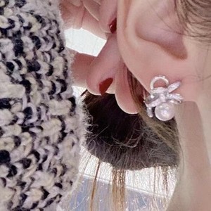 Heavy Industry's Exquisite Hong Kong Style 7-6mm Natural Pearl Earrings Flawless <b>Ribbon</b> Bow Design Pure <b>Silver</b> Thick Version - Product Image 2