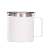 BORGE Tasse à café de bureau isolée à double paroi de 14oz en acier inoxydable avec poignée et couvercle