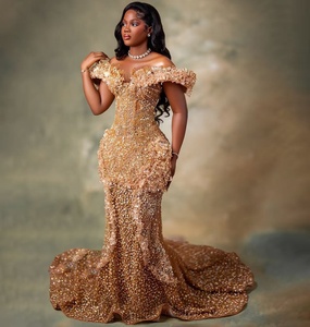 Vestidos de fiesta de sirena con cristales brillantes, <span class=keywords><strong>vestido</strong></span> de noche personalizado para chica negra, <span class=keywords><strong>vestido</strong></span> Aso Ebi con hombros descubiertos, <span class=keywords><strong>vestido</strong></span> de fiesta de boda - Product Image 3