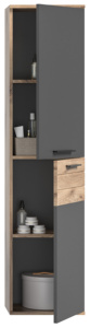 Mobile Bagno Singolo con Lavabo, Set Arredo Bagno Design Tedesco, Truciolato con Maniglie Nere, Grigio Basalto, Rovere Nox, Origine Europea - Product Image 5