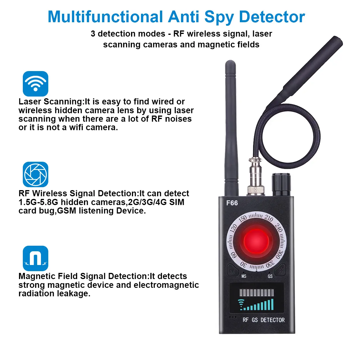 Lente Sinal RF Mini Perseguidor do GPS GSM Espião Bug Detector Hidden Camera Detector Localizador de Lente Portátil