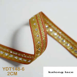 Nastro <span class=keywords><strong>in</strong></span> <span class=keywords><strong>Pizzo</strong></span> con Paillettes Dorate Larghezza 2 cm Bordura <span class=keywords><strong>in</strong></span> <span class=keywords><strong>Pizzo</strong></span> Ricamato Brillante per Decorazione Abbigliamento - Product Image 4