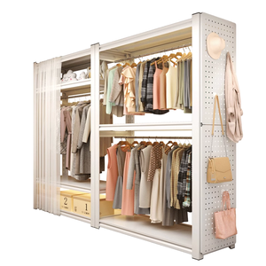 Perchero de acero para alquiler de habitación, almacenamiento de ropa, montaje Simple, entramado montado en el suelo, armario Simple de Metal a prueba de polvo - Product Image 5