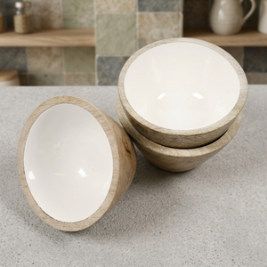 Juego de tazones de madera esmaltada hechos a mano con acabado natural sin pulir para uso alimentario y residencial - Product Image 3