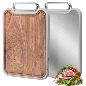 Planche à découper double face 2 en 1 en acier inoxydable et bois d'ébène avec poignée et support pour cuisine, facile à nettoyer et à ranger - Product Image 1
