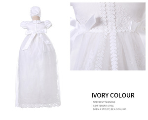 Vestido de Encaje de Verano para <span class=keywords><strong>Bautizo</strong></span> de Bebés Niñas - Vestido de Bautismo con Dobladillo Ancho y Traje de Primera Comunión con Gorro para Niñas - Product Image 5