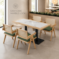 Ensemble de table à manger en pierre frittée de luxe, résistant à la chaleur, facile à nettoyer, avec chaises, pour l'hôtellerie et la restauration