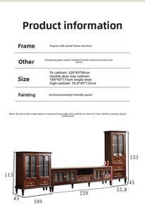 Cabinet <span class=keywords><strong>TV</strong></span> in legno massello in stile medievale; Combinazione di <span class=keywords><strong>tavolino</strong></span> da salotto; Soggiorno moderno di grande capacità - Product Image 5