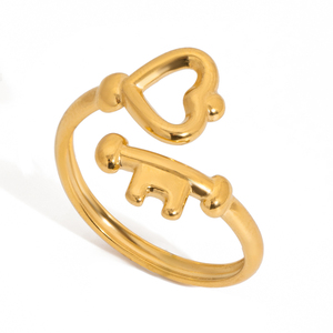 Anelli J&D in Acciaio Inossidabile Placcato Oro 18K, Design Classico e Trendy con Cuore Lineare Traforato e Chiave, Anello Aperto - Product Image 6