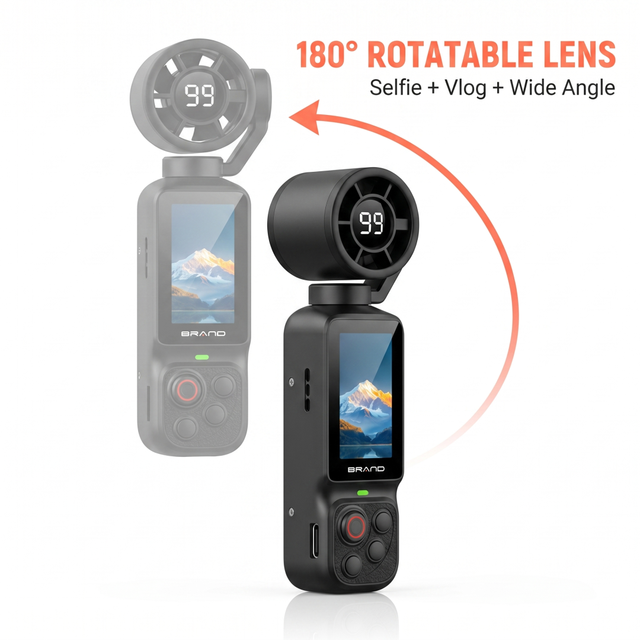Wireless Portable Gimbal Pocket Camera 1080P Smart Camera Fan 2-in-1 Handheld Video Camera Type-C for Vlogging Teens