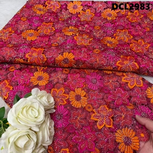 Tela de Encaje de Guipur Floral Multicolor, Encaje de Lujo con Lentejuelas y Pedrería Bordada <span class=keywords><strong>para</strong></span> Vestido de Fiesta de <span class=keywords><strong>Boda</strong></span> Nigeriano Aso Ebi - Product Image 4
