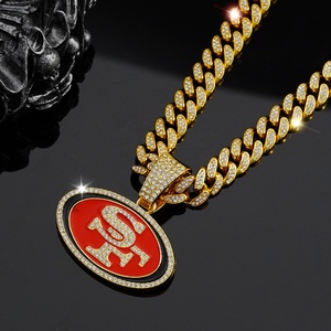 Glassato fuori San Francisco 49ers collane Charm Bling all'ingrosso catena cubana Hip Hop uomo donna lega placcato <span class=keywords><strong>oro</strong></span> ciondolo strass - Product Image 6