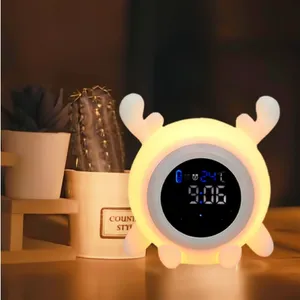 Meja Hotel bel pagi Mini 3d, baterai suhu cerdas bambu lampu malam Led perjalanan jam alarm Digital kecil