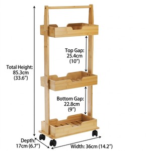 Chariot roulant en bambou ultra-étroit à 3 niveaux, remplisseur d'espace de 6,7 pouces, chariot utilitaire pour l'organisation de la salle de bain et de la buanderie - Product Image 3