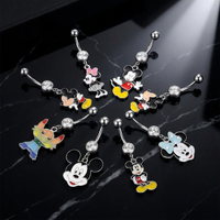 Bague de nombril en acier inoxydable CRYSPURE 14g pour femme, avec pendentif émaillé mignon en forme de dessin animé et zircon cubique, bijoux de fête d'été, vente en gros OEM