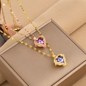 Collana con Ciondolo a Cuore in Acciaio Inox con Cristallo di Zircone per Donna all'Ingrosso San Valentino Festa della Mamma - Product Image 1