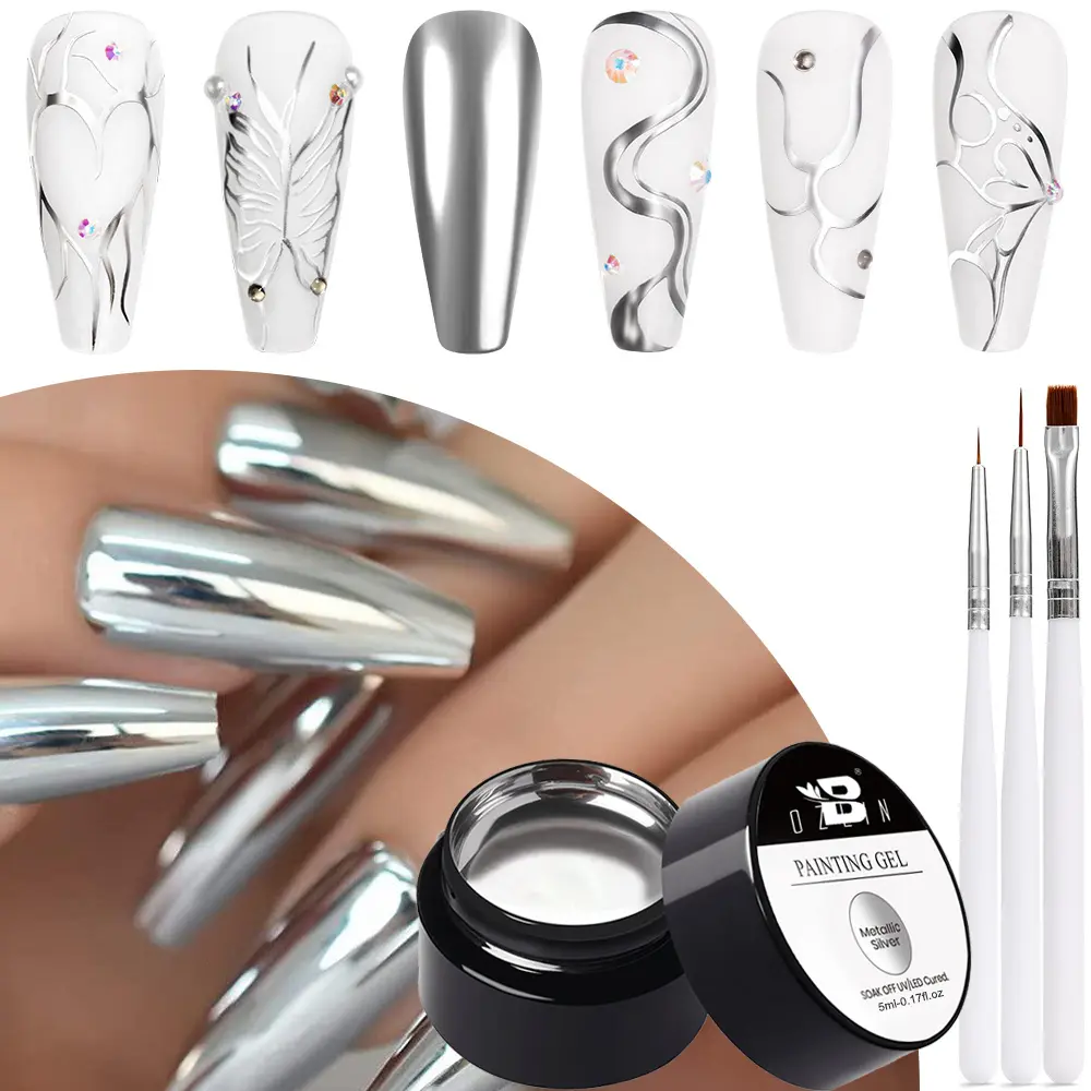 BOZLIN-Vernis à ongles gel métallique 3D couleur argent haute densité miroir, 5ml, OEM, pour la peinture