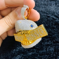 Bijoux hip Hop en deux tons pour hommes, collier avec pendentif en forme de requin, Animal et pain, plaqué or 14K, prix d'usine