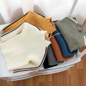 Suéter KS7076 a Rayas en las Mangas para Niños de 1 a 5 Años, Suéter Liso de Cuello Alto para Niños - Product Image 1