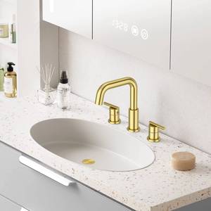 Grifo de Lavabo Cascada de Acero Inoxidable 304 con 3 Orificios, Color Dorado, para Baño, con Certificación CUPC - Product Image 4