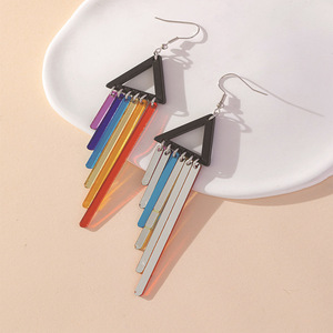 Rainbow Acrylic <b>Tassel</b> Drop <b>Earrings</b> Geometric Design Party Fashion Jewelry Colorful Statement <b>Earrings</b> - Product Image 4