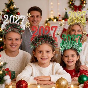 Nouveau serre-tête de Noël en plastique avec étoiles et guirlandes, accessoires photo 2027, lunettes, décoration de fête du Nouvel An - Product Image 2