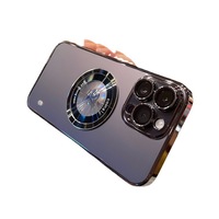 Coque de téléphone portable magnétique de couverture arrière transparente en PC électrolytique de luxe pour iPhone 13 14 15 16 Pro Max avec protection de Film d'objectif