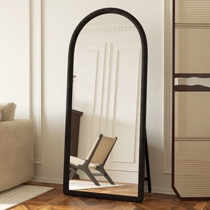 Miroir de corps entier à design avancé, miroir mural à double usage, miroir de sol, style crème, cadre en tissu doux - Product Image 5