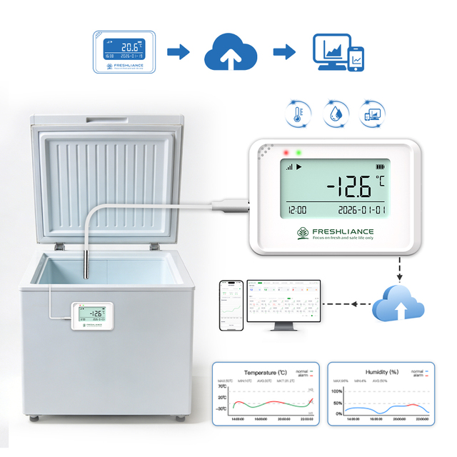 Real Time WIFI 4G Temperature and Humidity Data Logger with Large LCD Screen Monitoring Cold Storage Environment No Delay