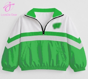 Jaket Windbreaker Loveda Vintage Team Logo 1/4 Zip Bermotif Kotak-kotak Leopard Lengan Panjang dengan Bordir - Product Image 4