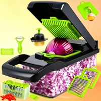 Coupe-oignon, hachoir, spiraliseur 14-en-1 multifonctionnel, râpe manuelle, hachoir à légumes pour la cuisine