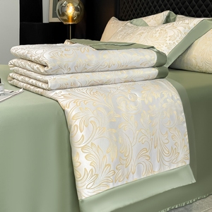 Parure de lit 4 pièces en <span class=keywords><strong>soie</strong></span> lavée de classe A, broderie satinée, housse de <span class=keywords><strong>couette</strong></span> rafraîchissante pour l'été, drap de lit, textile de maison vert - Product Image 5