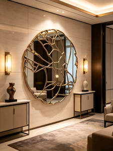 Luxury <b>Irregular</b> Gold Metal Frame Decorative Wall <b>Mirror</b>, Art Hollow Round Wall Mounted <b>Mirror</b> for Villa Entrance Home Decor - Product Image 5