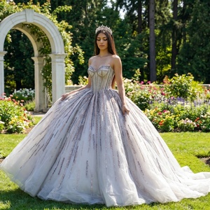 Dy6960 Luxury Party Glitter Beaded Appliques Natural Waist Ball Gown Wedding <b>Dress</b> Sweetheart Neck Sparkly Custom Made Chapel - Product Image 1