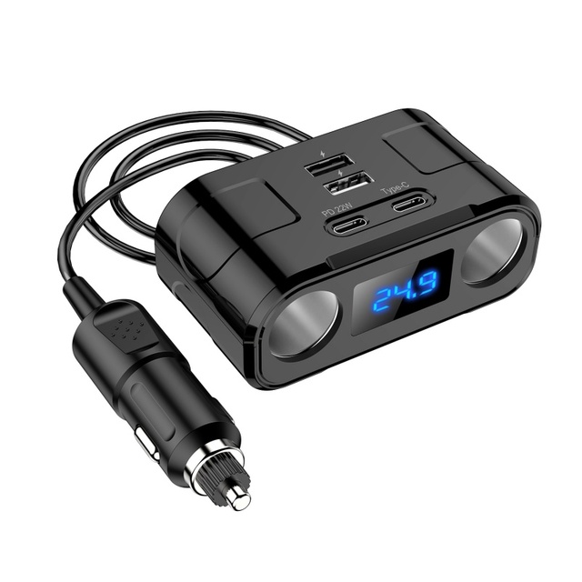 30W Car Cigarette Lighter Splitter Adapter Dual QC3.0 USB PD Type C Fast Charger SCP LED Voltage Display 12V 24V Universal