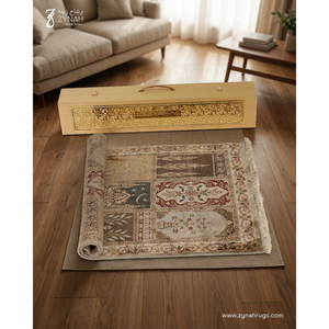 ZYNah Hand Knotted Wool Silk <b>Prayer</b> <b>Mat</b> Rectangle Muslim Pattern Non-Slip Rubber Backing Low Pile - Product Image 3