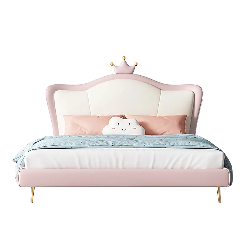 Cama para niños con estilo europeo Polonia princesa niña y niño cama habitación niños corona cabecero cama niños