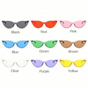Lunettes de soleil œil-de-chat sans monture tendance vintage pour femmes, couleurs bonbon (rouge, rose, jaune) – Vente en gros personnalisée - Product Image 6