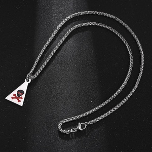 Collar con Colgante de Calavera Triangular Personalizado de Acero Inoxidable con Esmalte Rojo y Negro, Joyería de Moda Hiphop para Hombre - Product Image 6