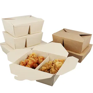 Dubbel Bijpassende Ademende Gebakken Kip Doos Kip Rijst Flower Chips Split Lunchbox Take-Out Commercial Paper Lunchbox