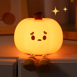 cartoon gift small pumpkin night light bedroom atmosphere light decoration decompression soft silicone Halloween table lamp