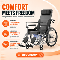 Fauteuil roulant hydraulique entièrement inclinable en acier carbone, coussin de siège lavable, roues solides de 24 pouces, repose-jambes réglables, accoudoirs et frein à main amovibles