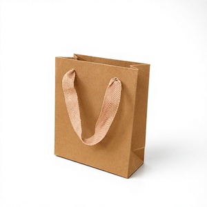 Bolsa de papel kraft para compras con asas retorcidas, reciclable, estilo clásico, bolsa plana estándar para negocios y compras - Product Image 1