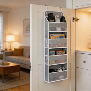 Gray Over the Door Hanging Organizer, 6-Tier Storage Bag with Reinforced <b>Hooks</b> and Mesh Pockets for Home Organization - Product Image 6