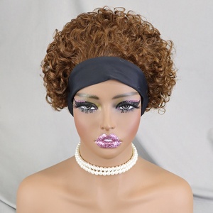 Ngắn xoăn PIXIE cắt Headband <span class=keywords><strong>Bob</strong></span> tóc giả tóc con người Brazil Remy tóc con người tóc giả máy làm ngắn lớp không có ren tóc giả - Product Image 2