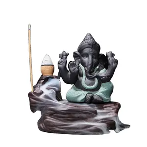 Ceramic Ganesha Buddha Backflow Incense Burner Handmade Figurine Elephant God Statue