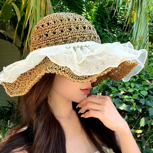 Sweet Beauty Style Summer Bucket Hat with Hollowed-Out Brim <b>Sun</b> Protection on Beach and Women Spring Summer Beach Style - Product Image 2